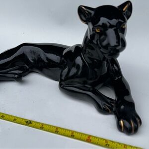 Vintage Black Ceramic Panther Figurine with gold tips stunning